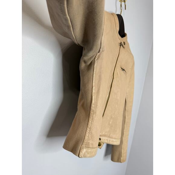 J. Crew Collection Y2K Leather Vintage Motto Zip Jacket Beige Women's 2 - Picture 5 of 13